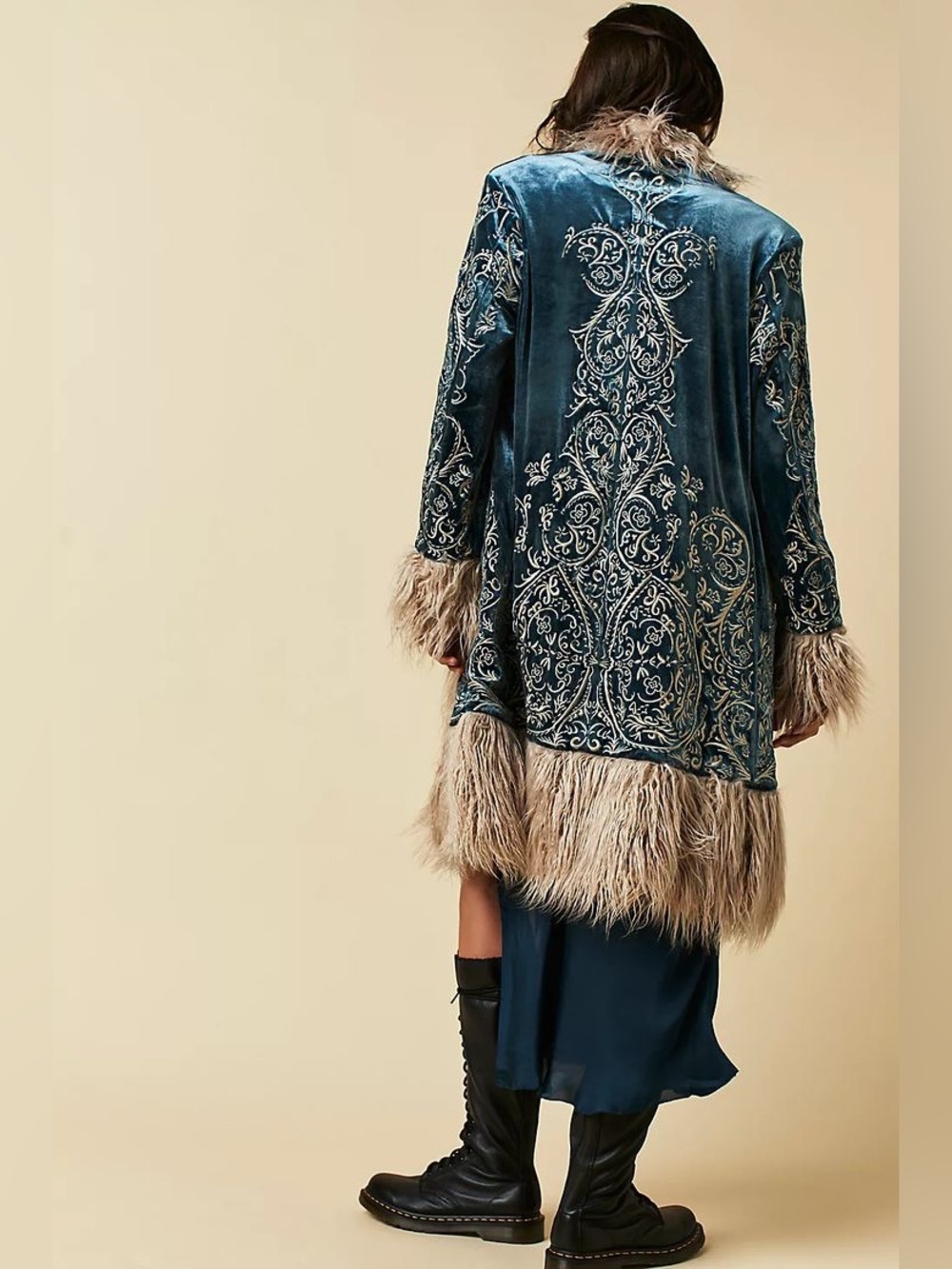 NWT FP Understated Leather ‘Moon Glow’ Penny Lane Embroidered Coat in Sapphire - Picture 6 of 9